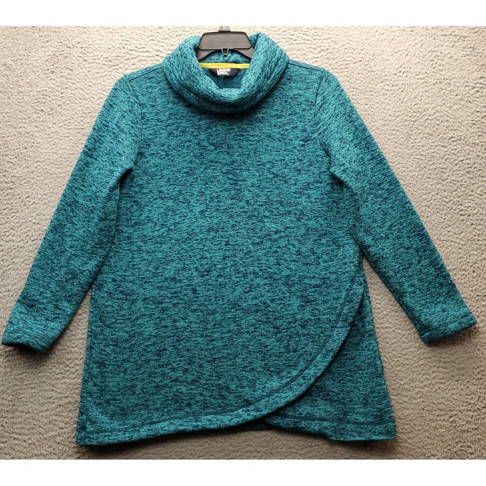 Lands' End Sweater Womens Large Multi Long Sleeve Turtleneck Wrap Front Pullover
